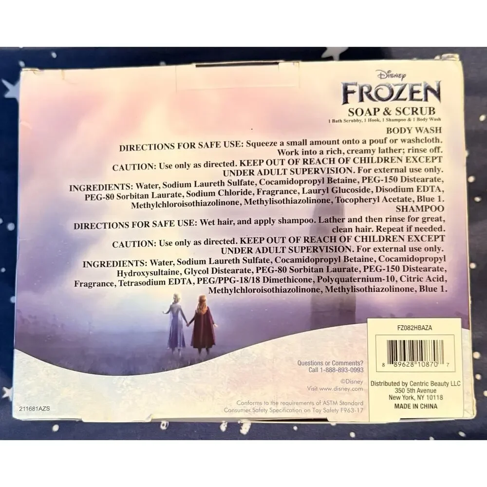 Disney Frozen Elsa Soap & Scrub Body Wash, Shampoo, Scrubby Bath Set w/Hook NIB
